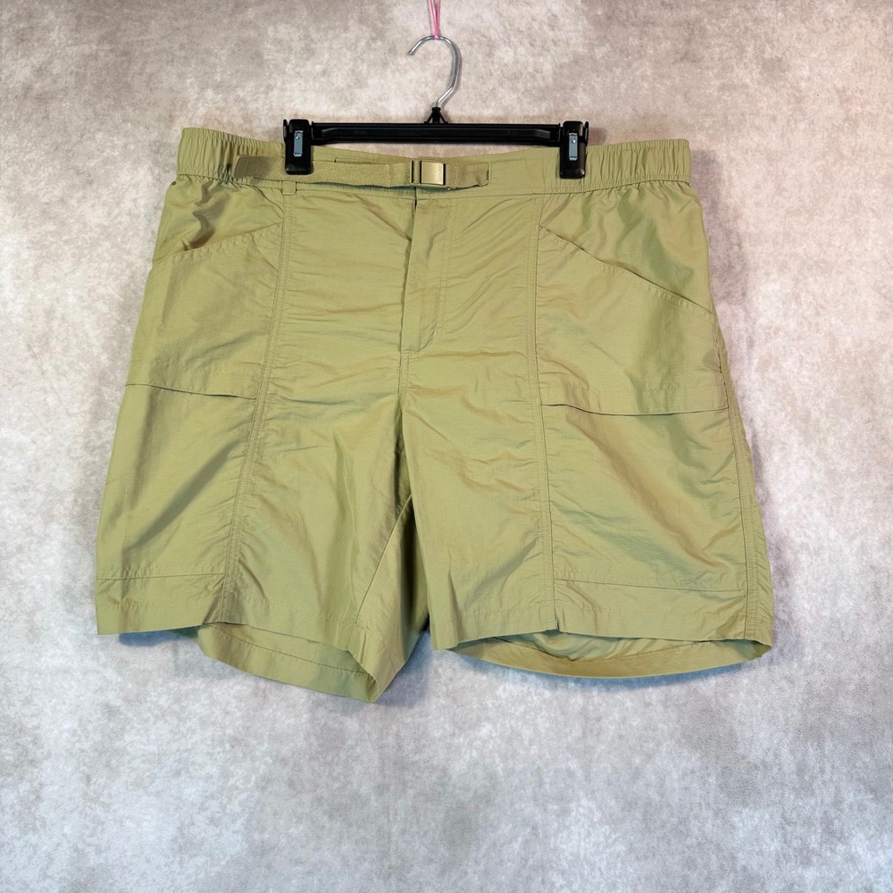 Eddie Bauer Guide Shorts Men XL Khaki Ripstop Nylon Integrated Belt Pockets